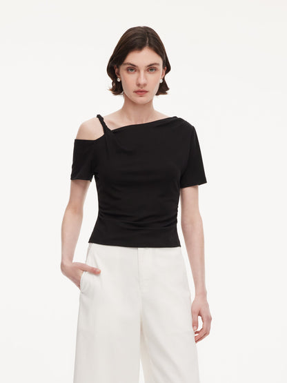 Tencel Blend Stretch One-Shoulder Women Knit Top