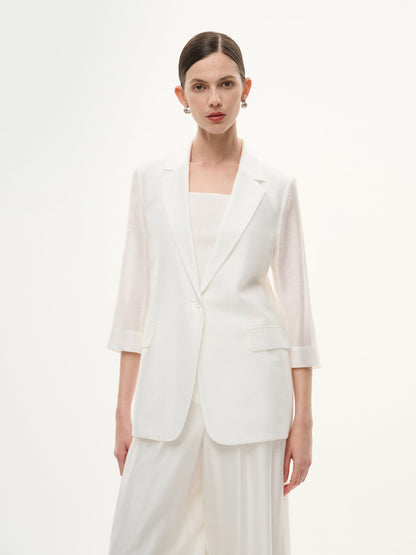 Tencel Acetate Blend 3/4 Sleeve Women Blazer