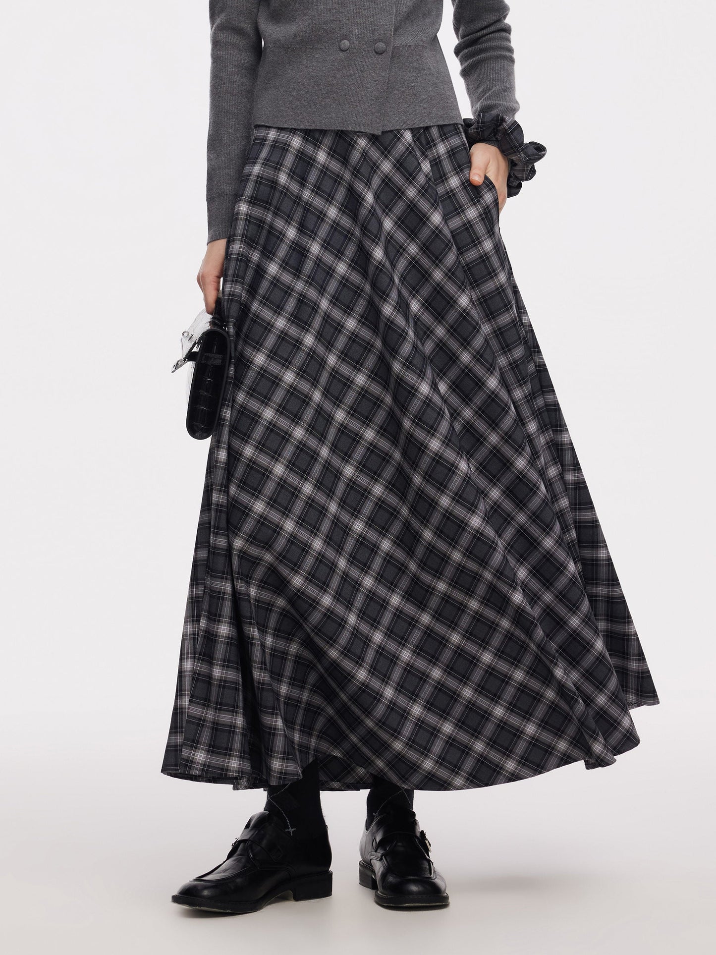 Plaid Women A-Line Skirt With Scrunchie