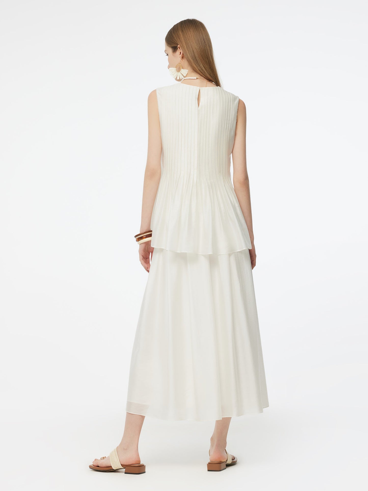 Tencel Blend Pleated Tank Top And Skirt Two-Piece Set