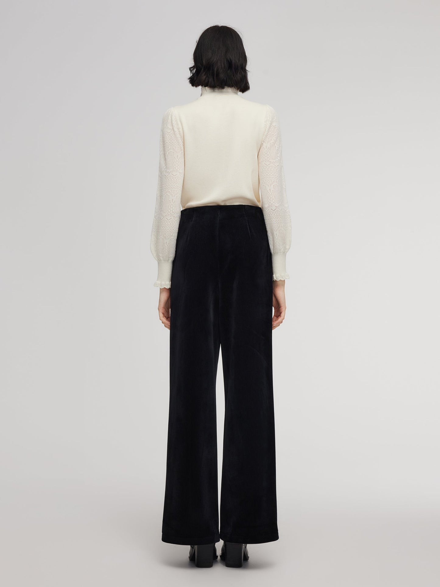 Velvet Ribbed Knit Women Loose Straight Leg Pants