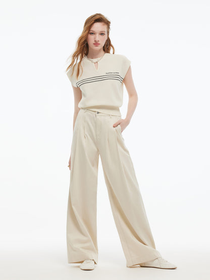 Tencel Blend Stripe Letter Print Women Cap Sleeve Knit Top