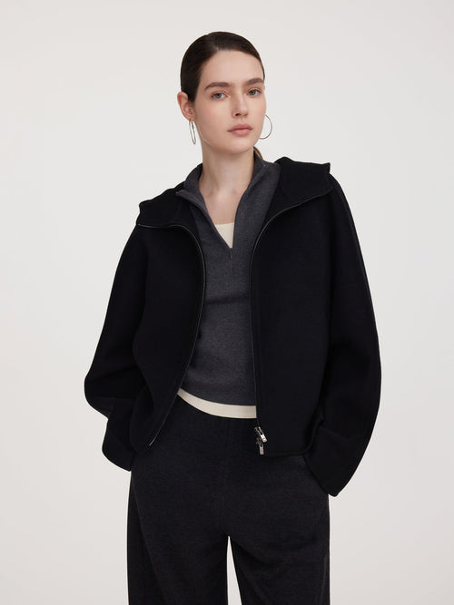 Tencel Wool Blend Double-Faced Hooded Women Jacket
