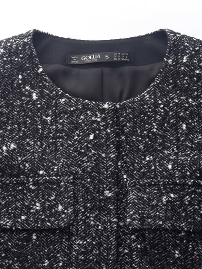 Wool Blend Round Neck Women Jacket