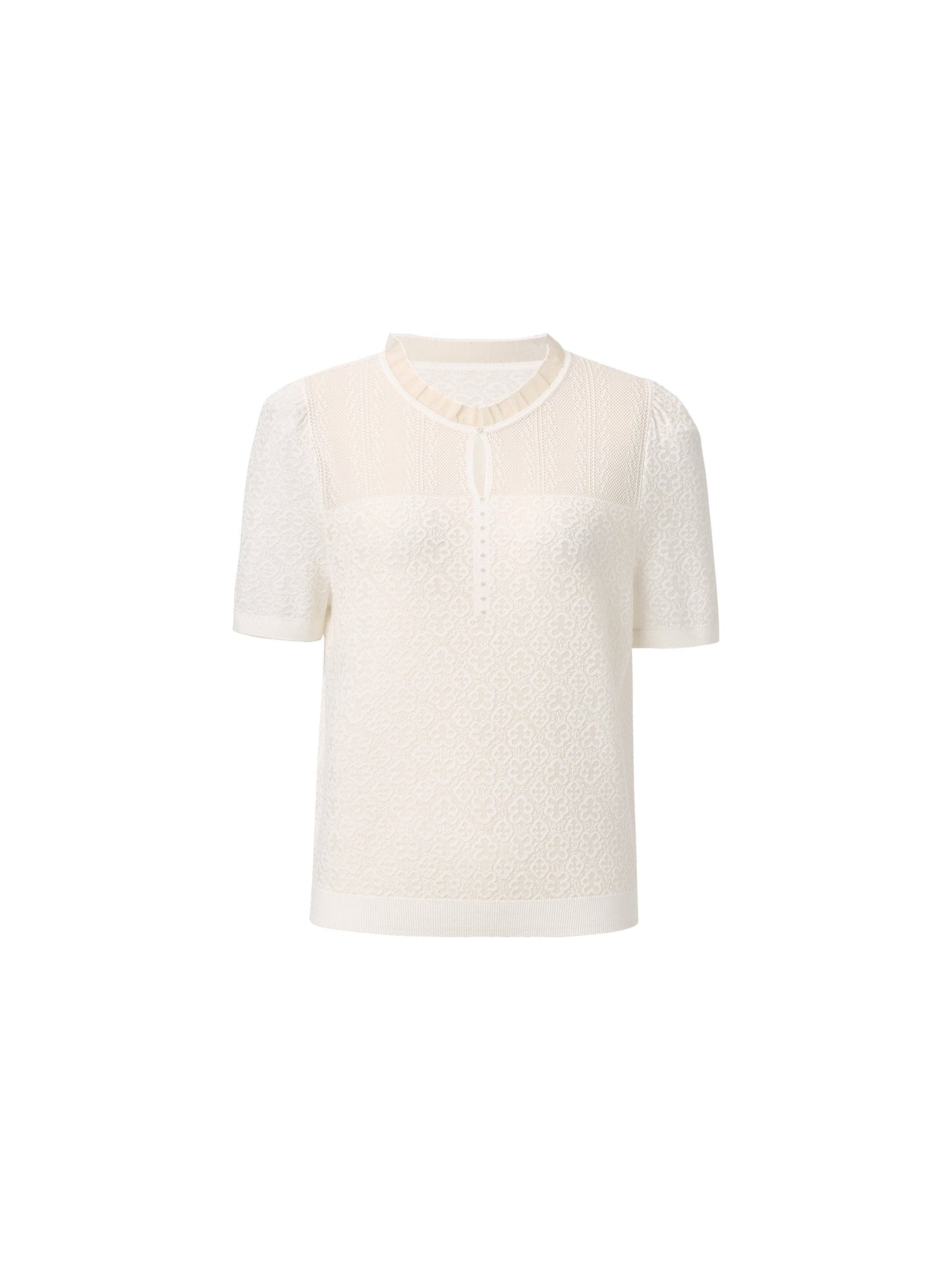 [Preview] Jacquard Ruffle Neck Women Knit Top
