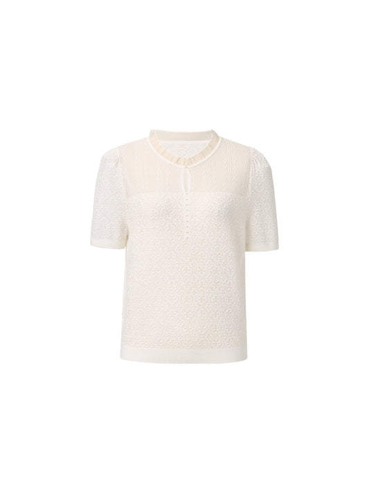 [Preview] Jacquard Ruffle Neck Women Knit Top