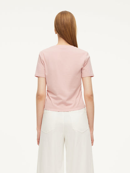 Cotton Side Twist Women T-Shirt With Detachable Beaded Chain
