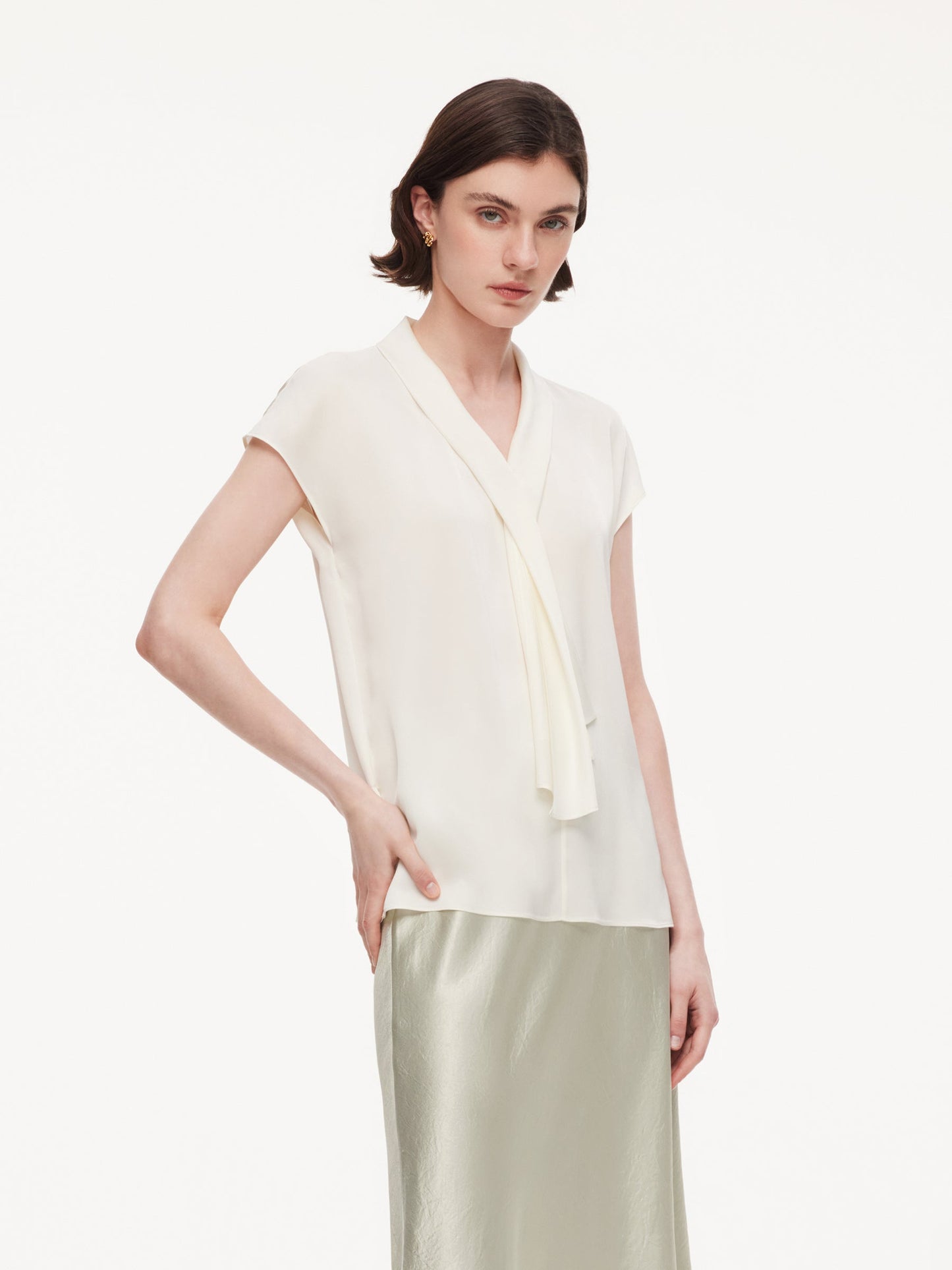 22MM Mulberry Silk Tie Neck Women Blouse