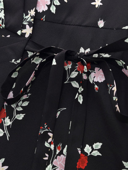 16MM Mulberry Silk Floral Print Women Maxi Wrap Dress