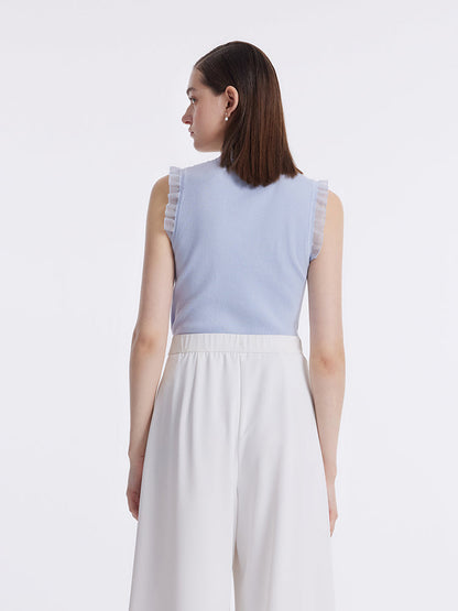 Tencel And Woolen Lace Ruffle Women Tank Top