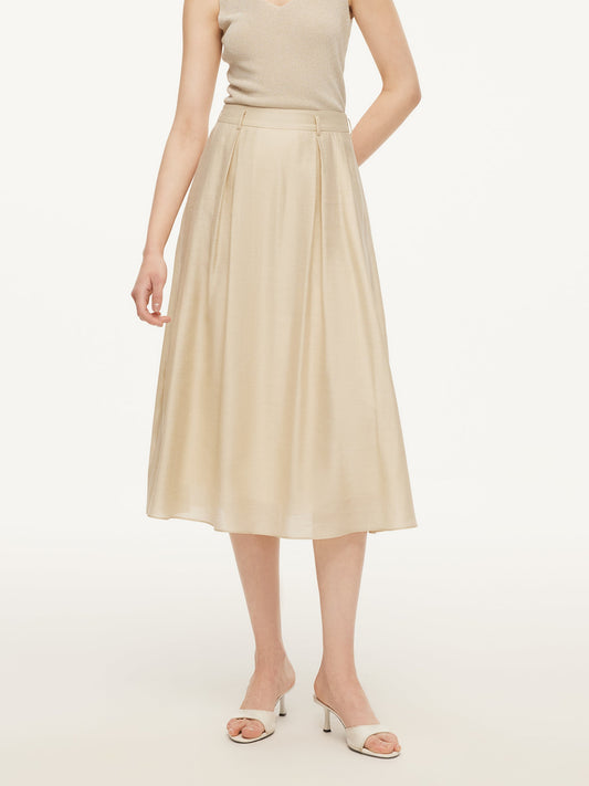 Tencel Acetate Linen Blend Women A-Line Skirt With Belt