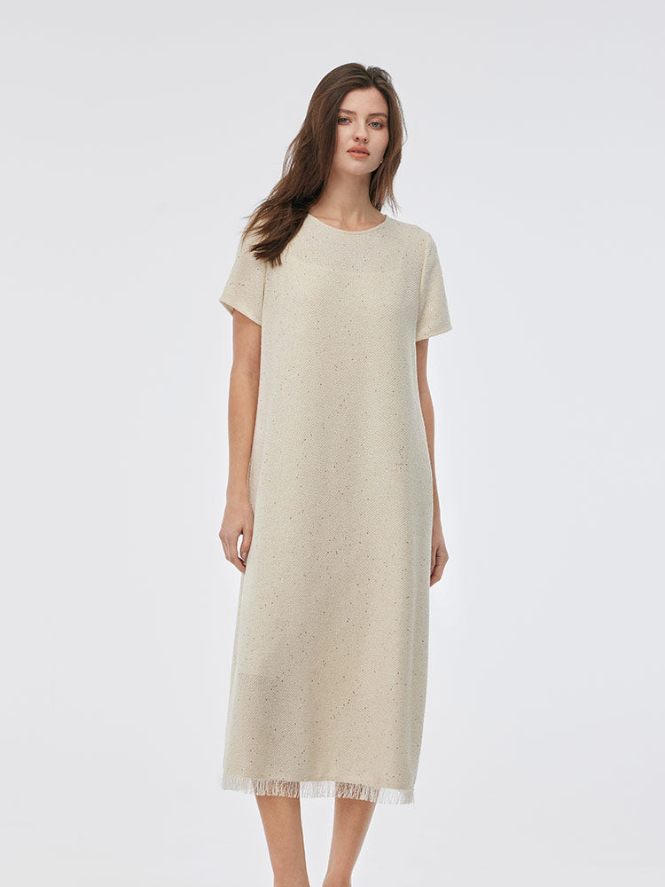 Tweed Sequins Fringed Edge Women Maxi Dress With Slip Dress