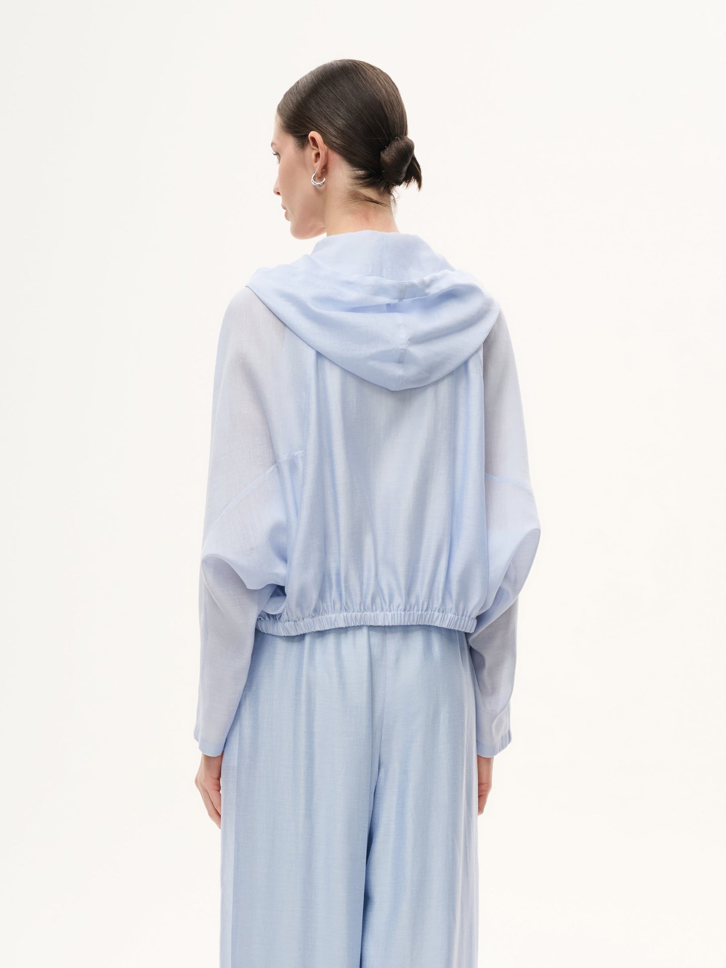 Tencel Acetate Linen Blend Women Zip-Up Hooded Cropped Jacket
