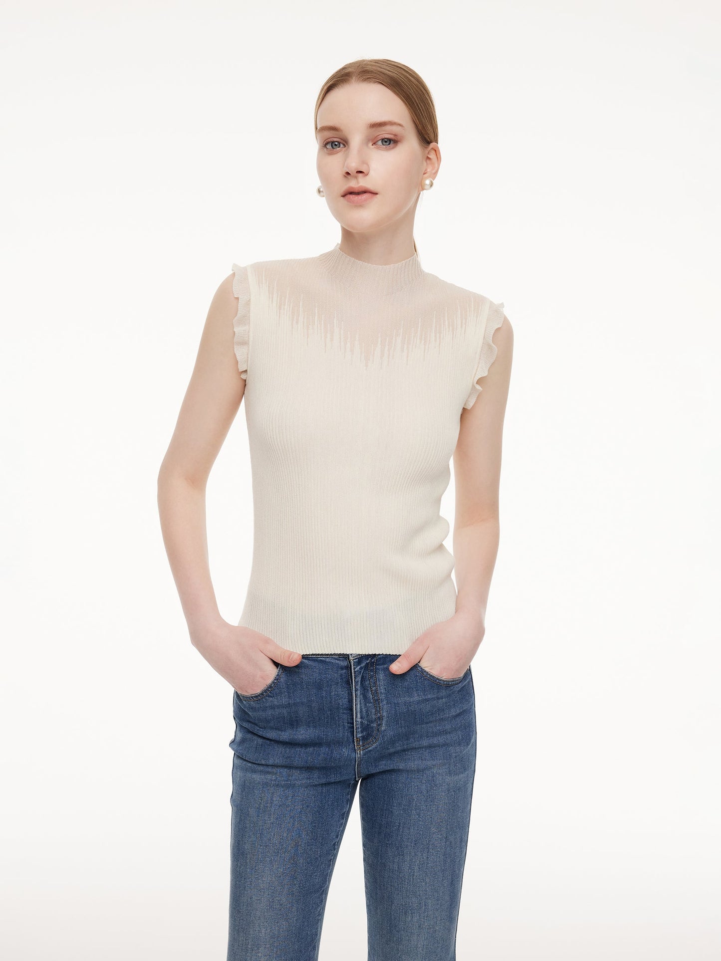 Ruffle Cuff Women Knit Tank Top