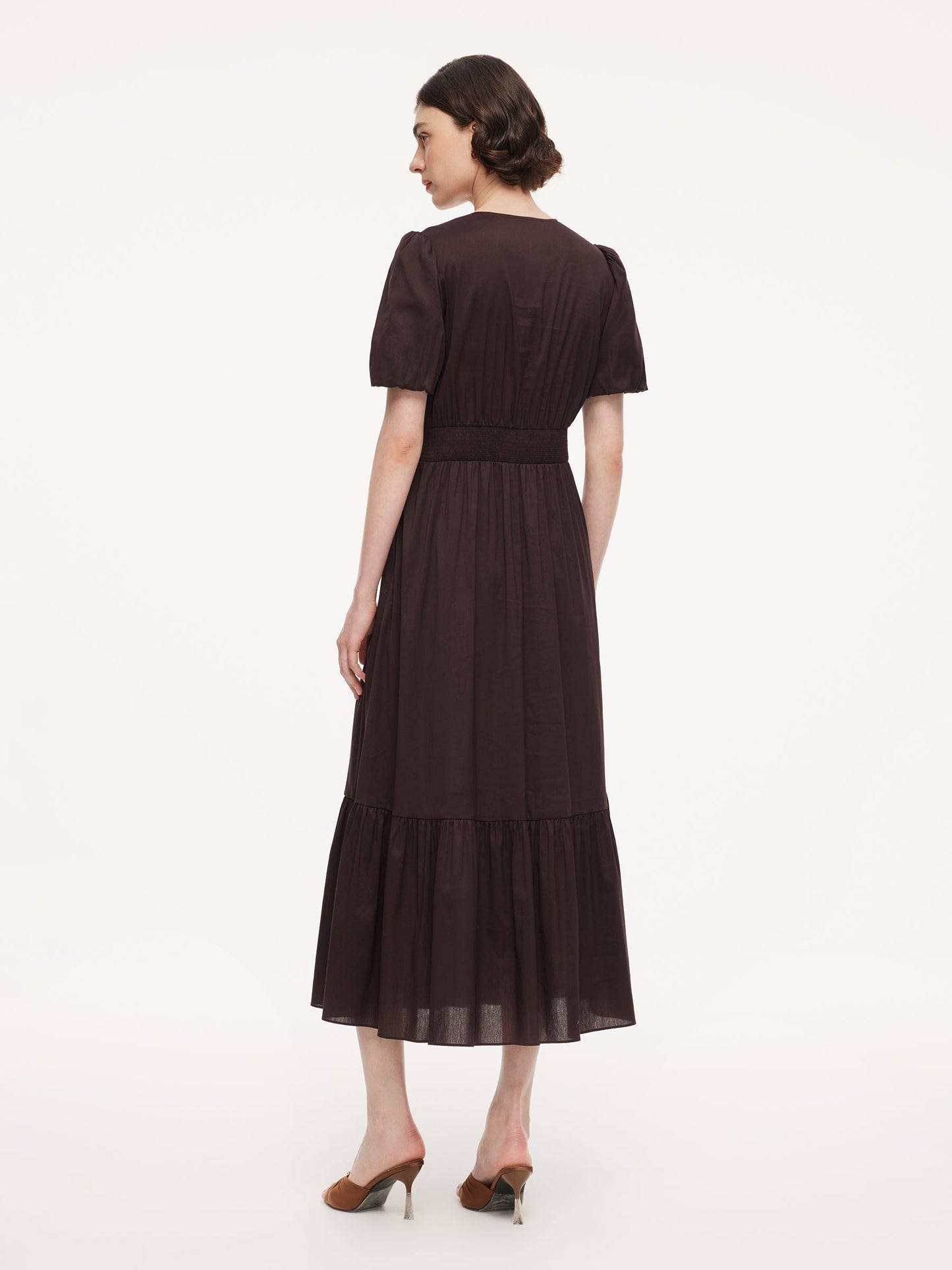 Cotton Blend V-Neck Women A-Line Tiered Maxi Dress
