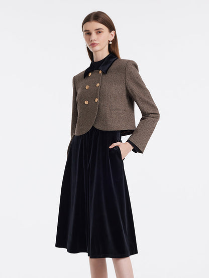 Washable Wool Double-Breasted Jacket And Skirt Two-Piece Set