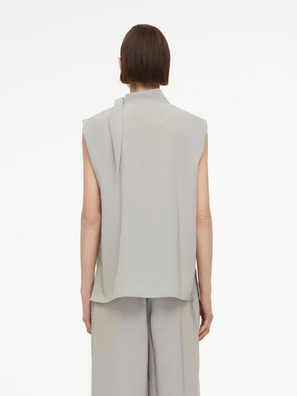 Triacetate Blend Ribbon Neck Women Sleeveless Blouse