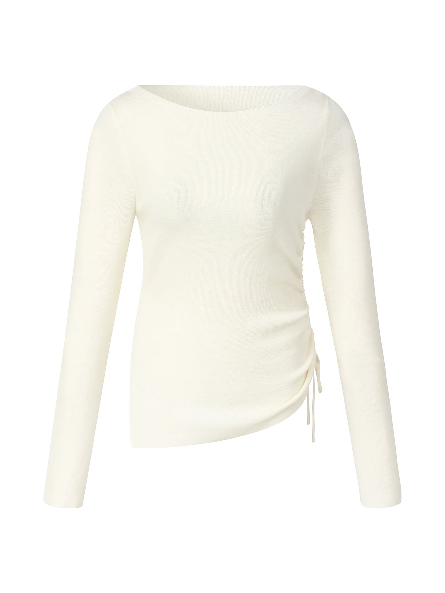 Wool Acetate Blend Boat Neck Side Drawstring Women Knit Top