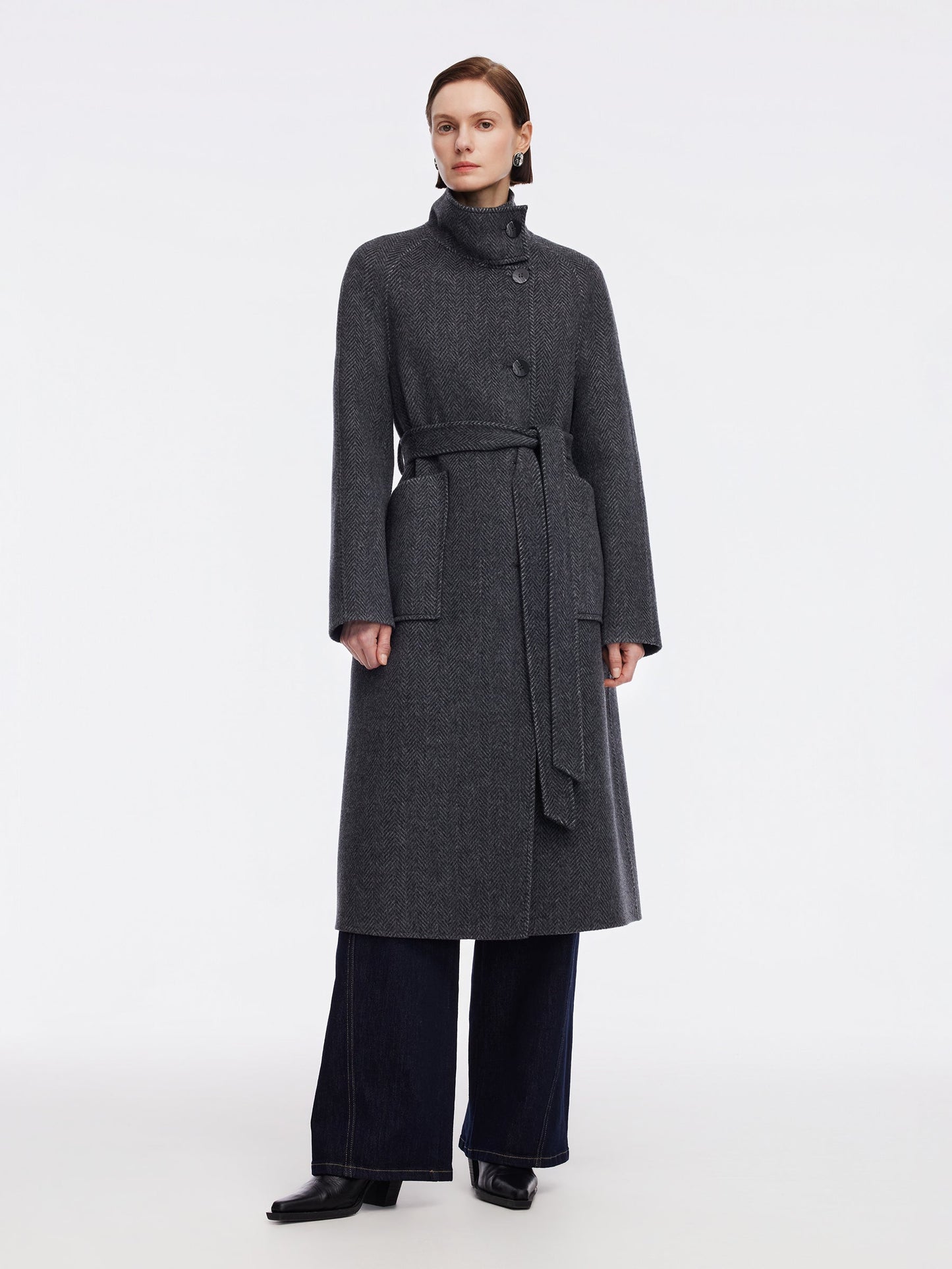 Cashmere Wool Blend Double-Faced Women Self-Tie Belt Overcoat