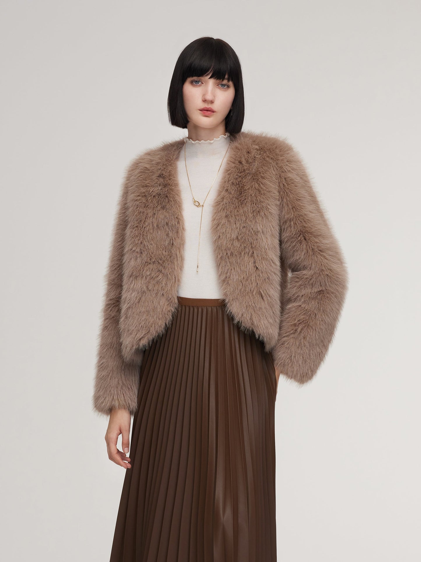 Eco-friendly Fur V-Neck Women Coat