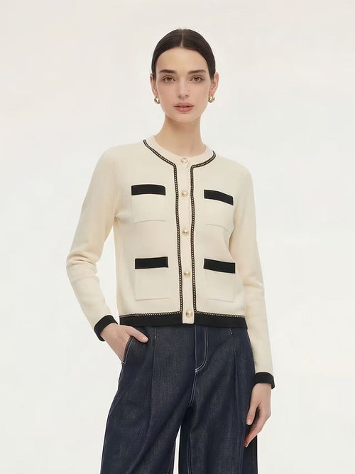 Tencel Blend Contrast Trim Women Cardigan