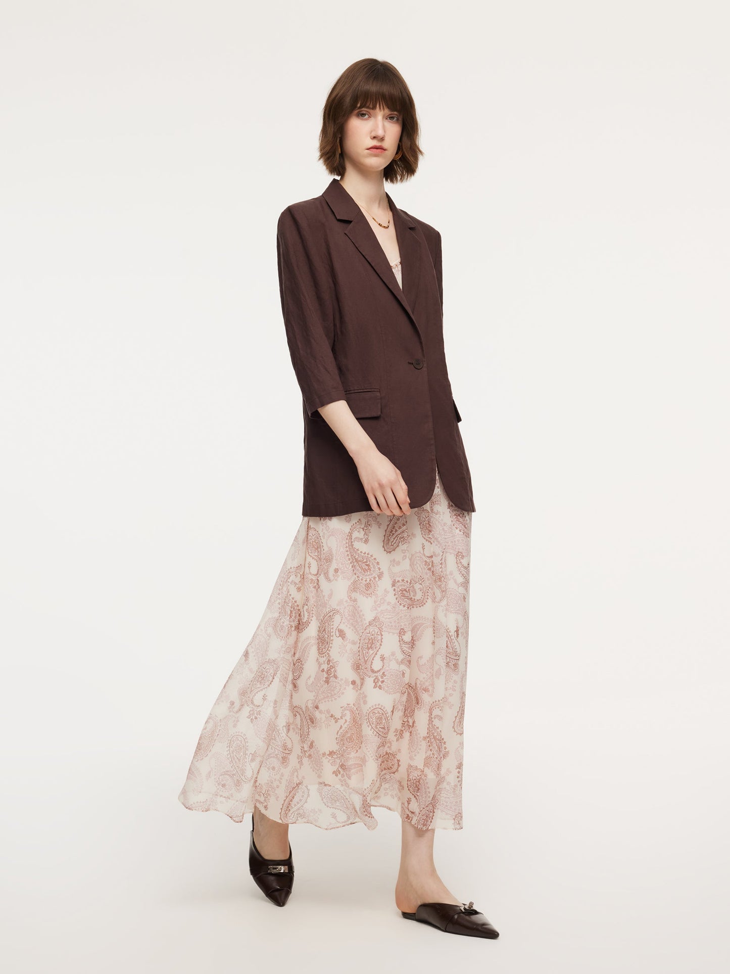 Linen Blend Women 3/4 Sleeve Blazer