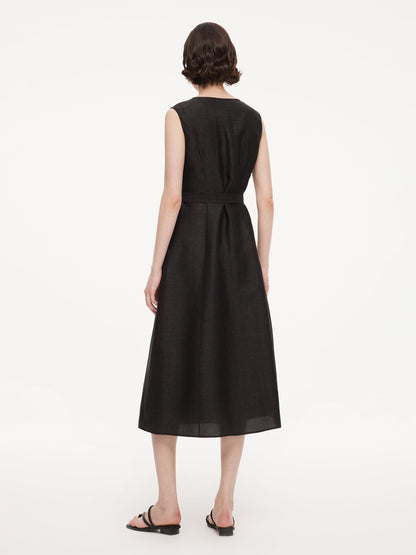 18MM Gambiered Canton Gauze Women Sleeveless Belted Maxi Dress