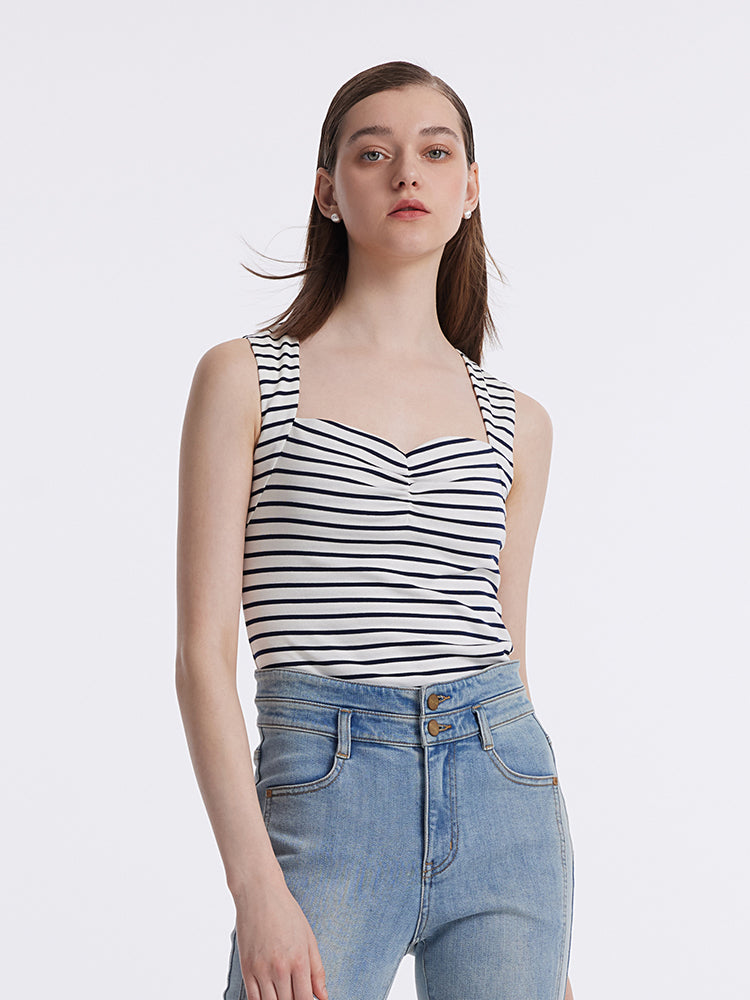 Striped Knitted Camisole With Detachable Chest Pads