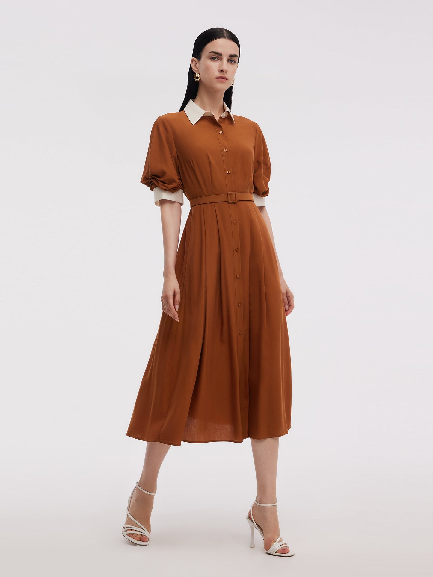 Tencel Acetate Blend Color Block Women Midi Dress