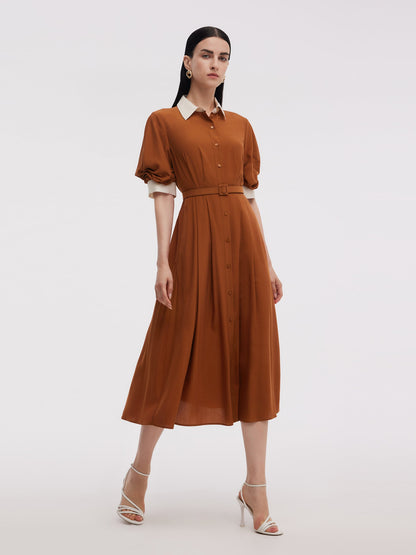 Tencel Acetate Blend Color Block Women Midi Dress