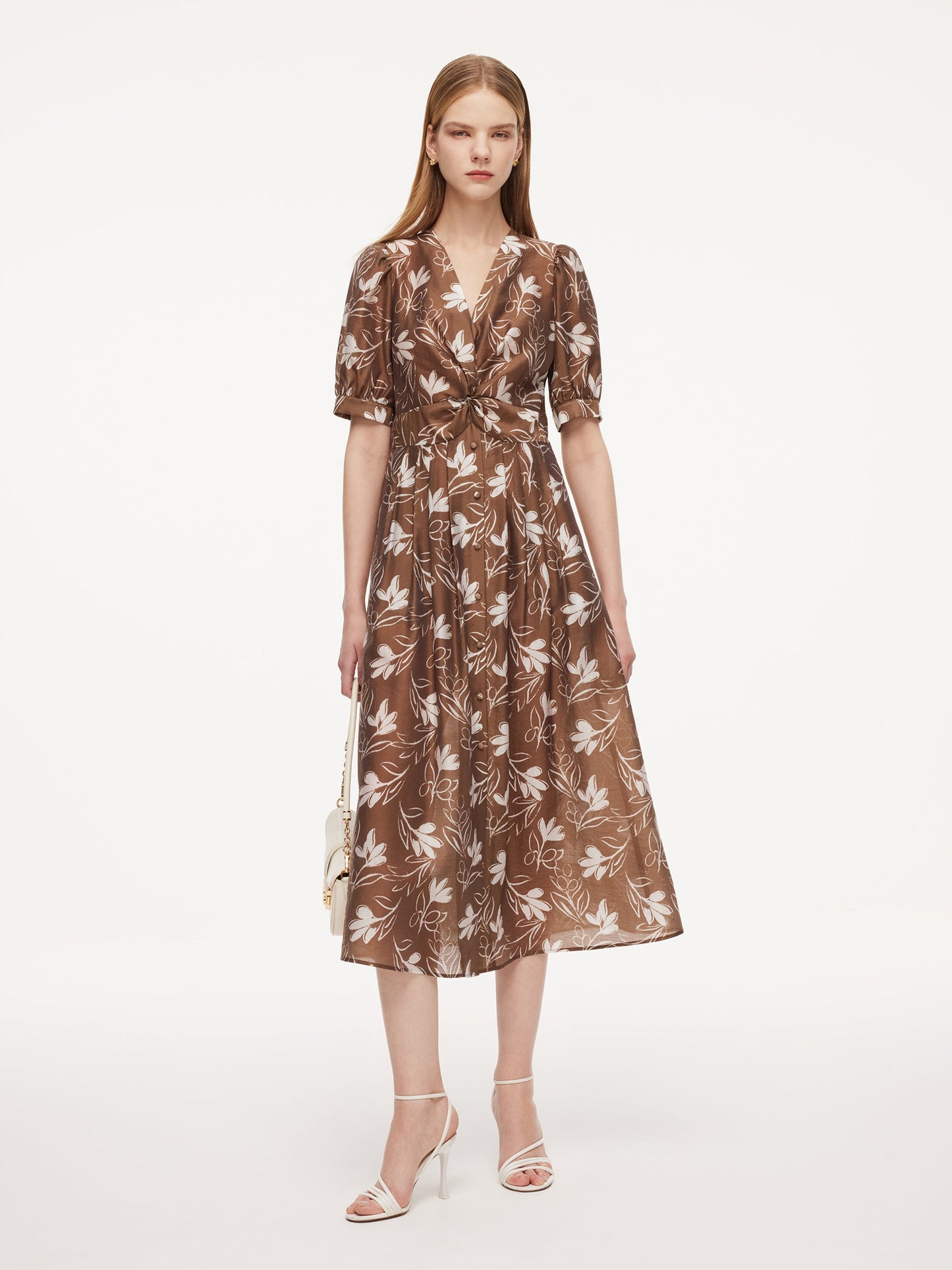 Tencel Blend Floral Print Twist Front Women Maxi Dress