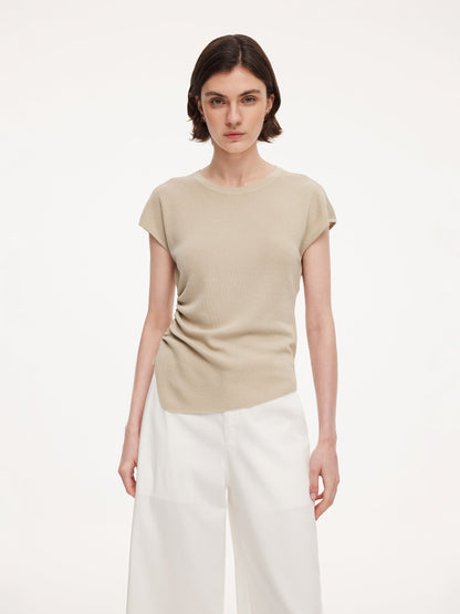 Lyocell Blend Side Drawstring Women Asymmetric Knit Top
