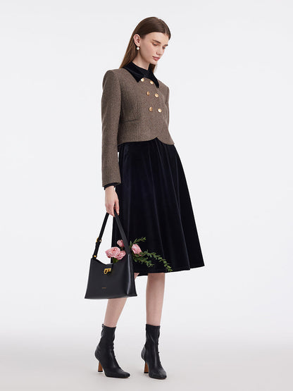 Washable Wool Double-Breasted Jacket And Skirt Two-Piece Set