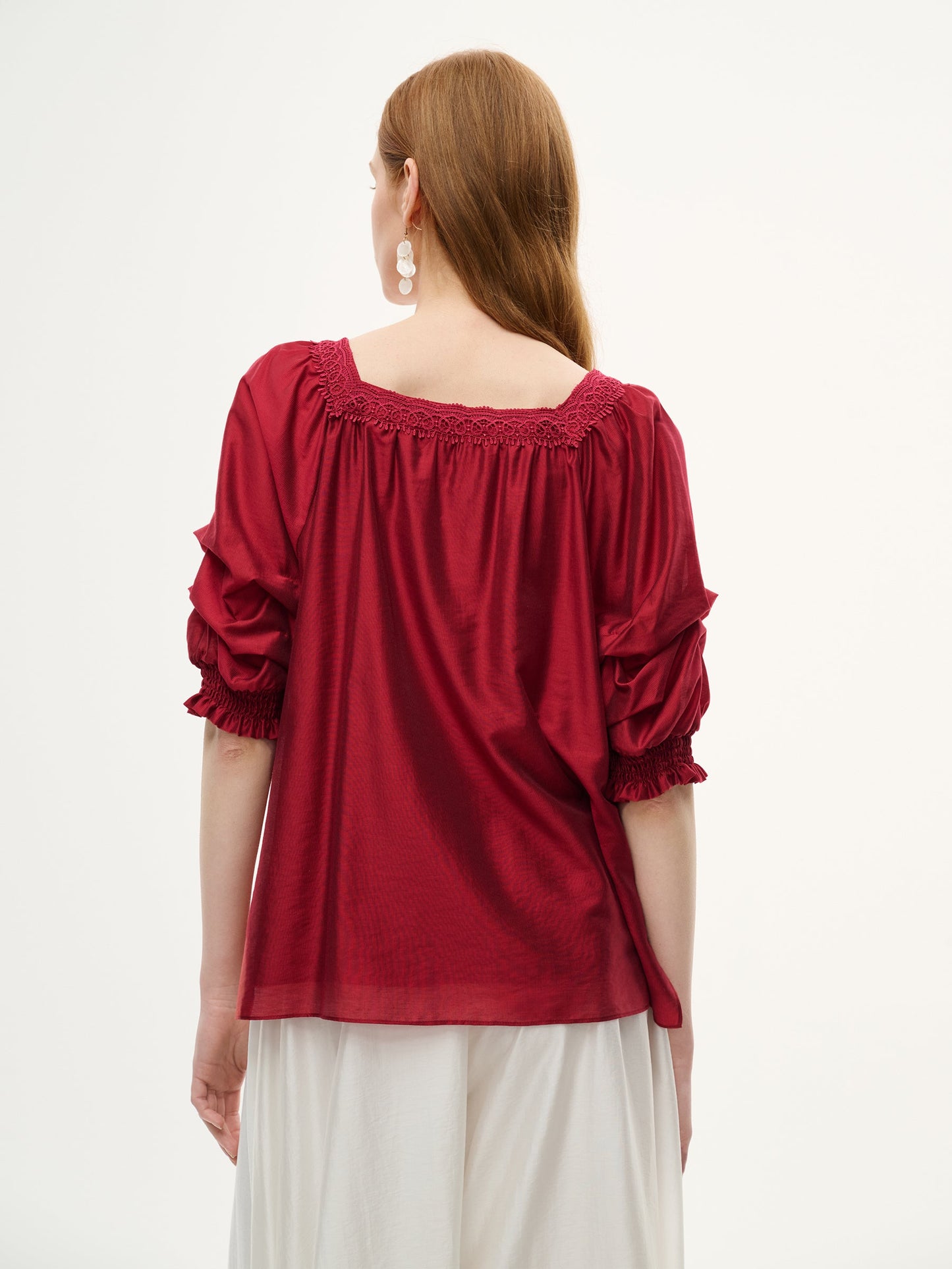 Tencel Blend Embroidered Square Neck Women Blouse