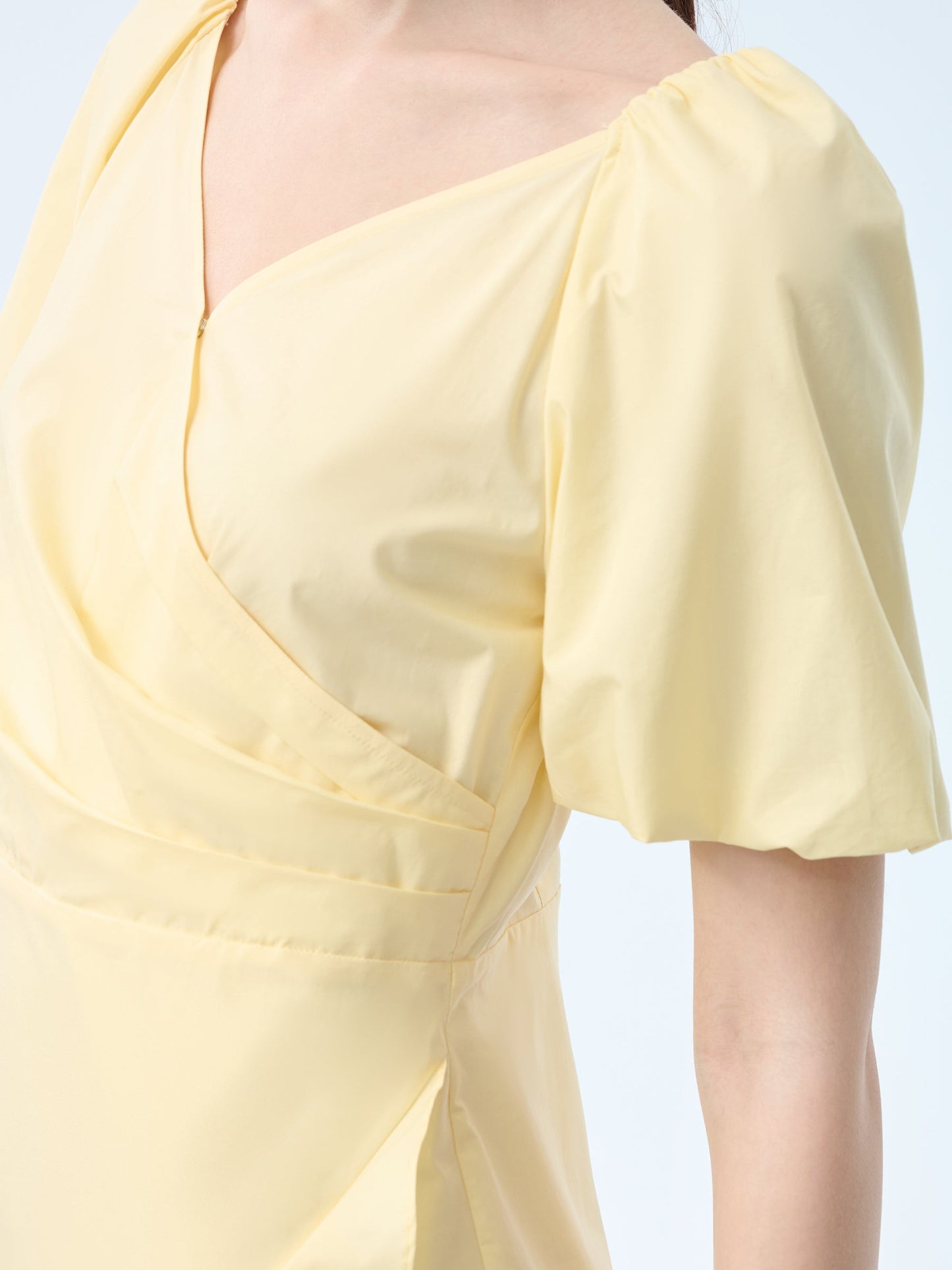 100% Cotton Ruffle Puff Sleeve Women Wrap Midi Dress