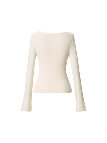 [Preview] Wool Blend Boat Neck Women Knit Top With GO Letter Clip