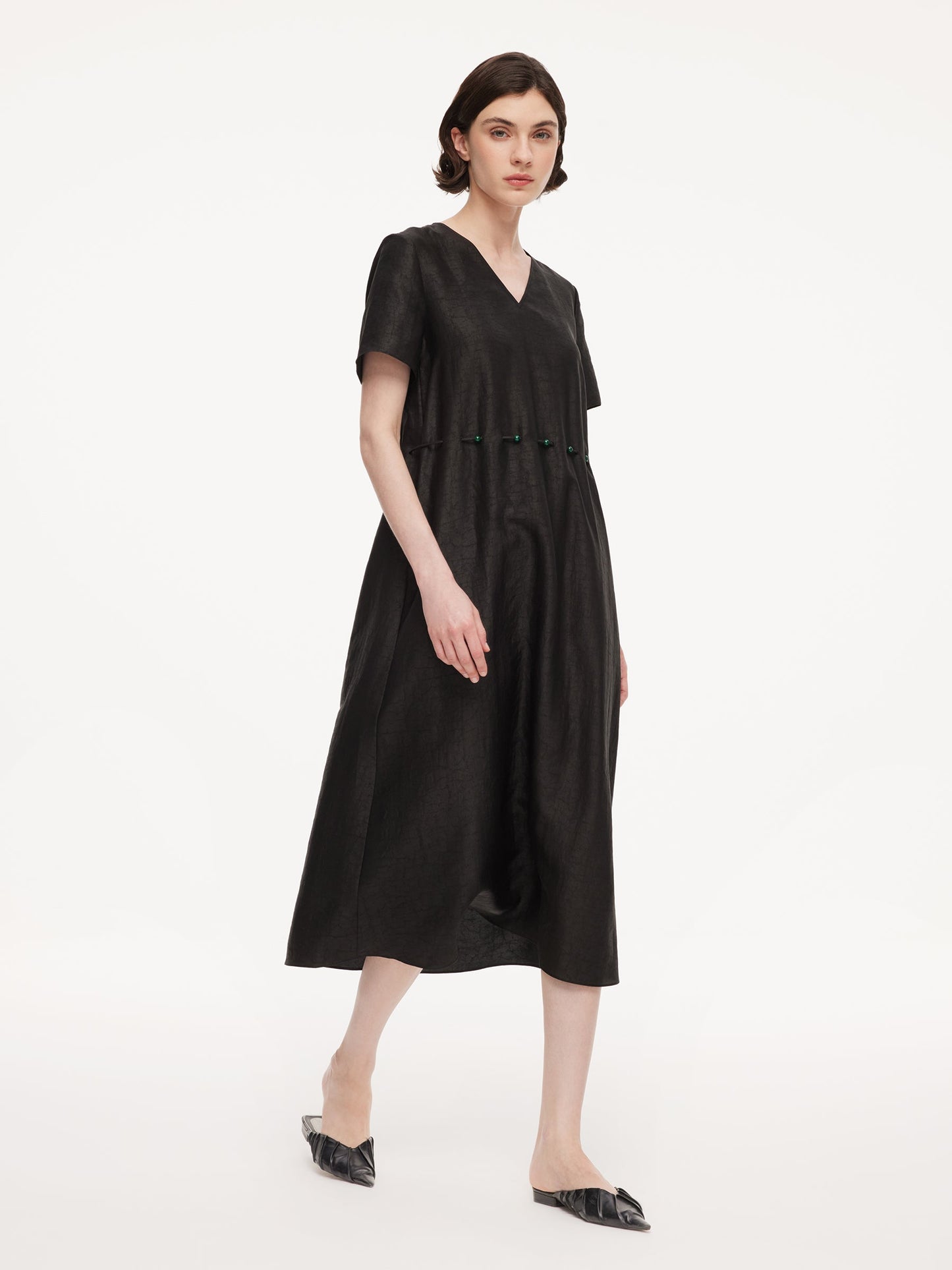 18MM Gambiered Canton Gauze Women Agate-Inspired Belted Maxi Dress