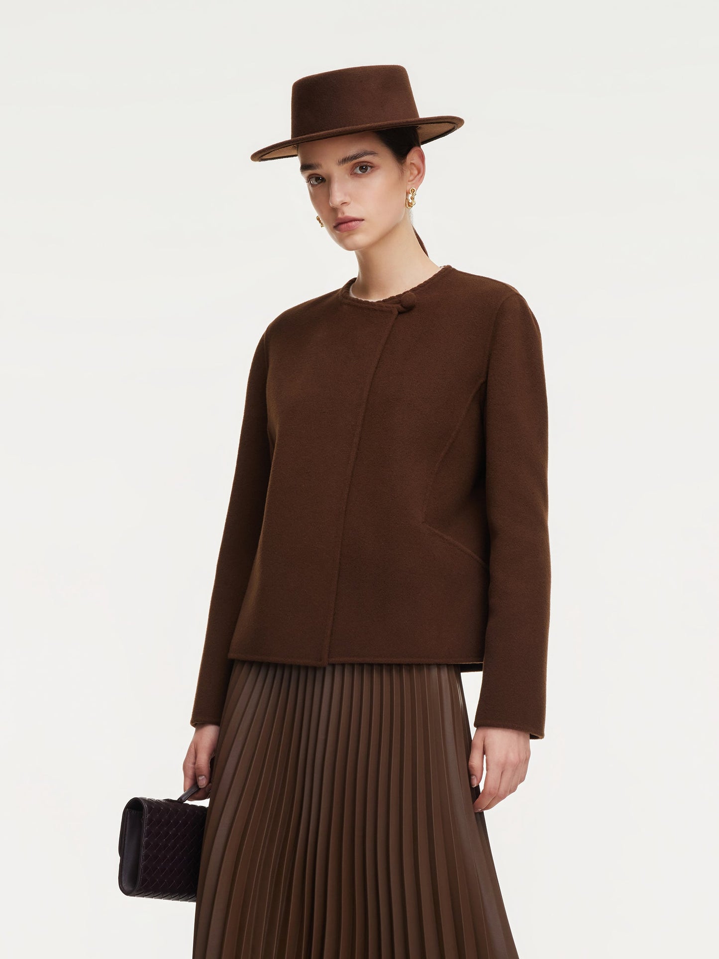 Cashmere Wool Blend Double-Faced Women Cropped Jacket