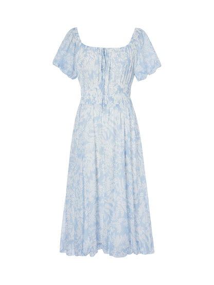10MM Mulberry Silk Floral Print Women Bubble Hem Midi Dress With Scrunchie