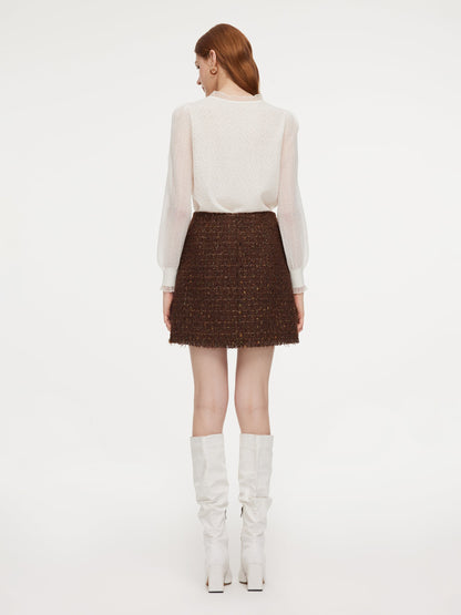 [Preview] Wool Blend Tweed Sequins Women A-Line Skirt