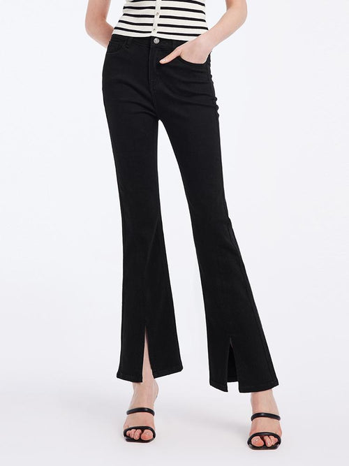 Black Split Hem Flare Jeans