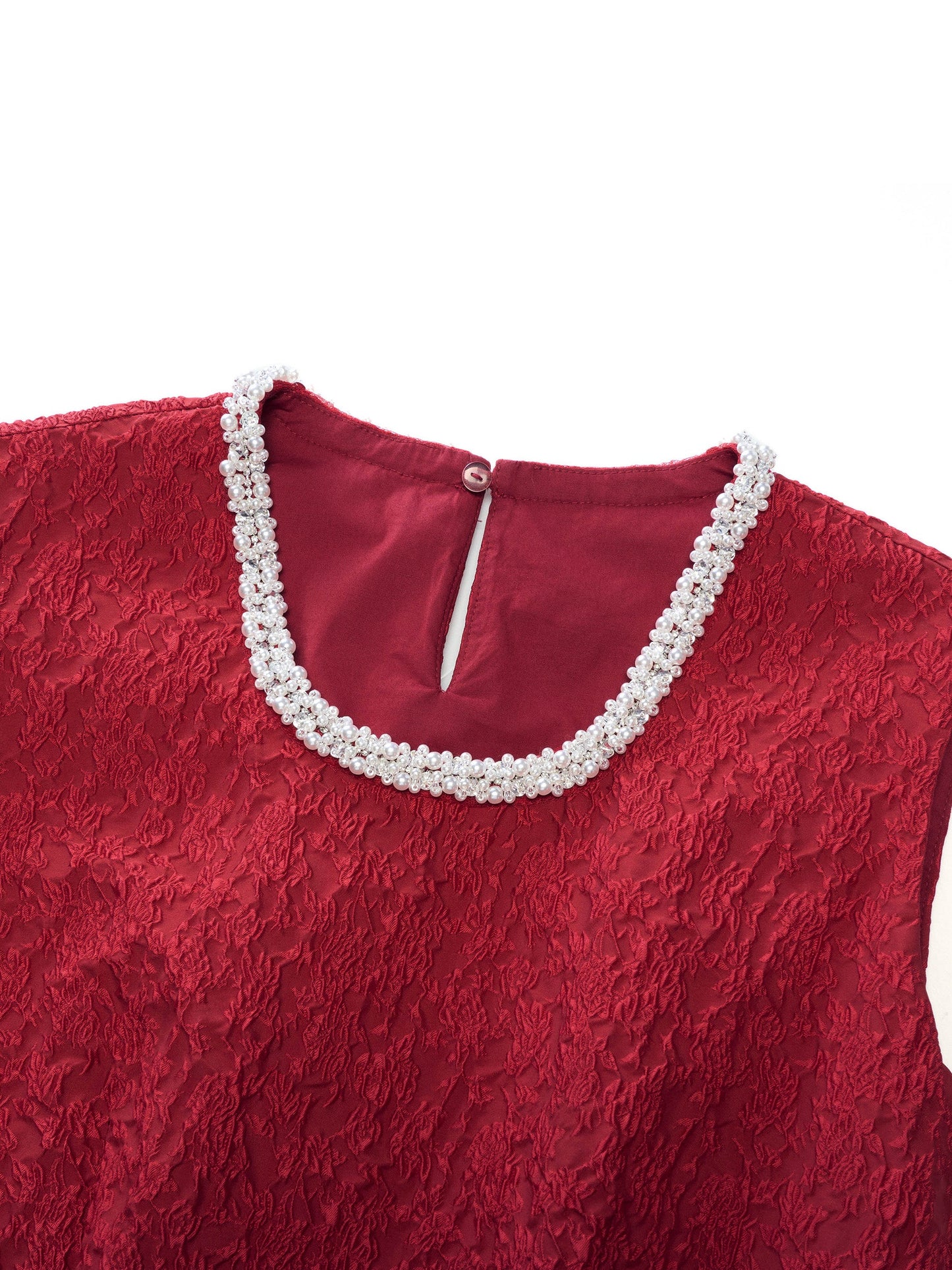 Jacquard Beaded Round Neck Women Sleeveless Mini Dress