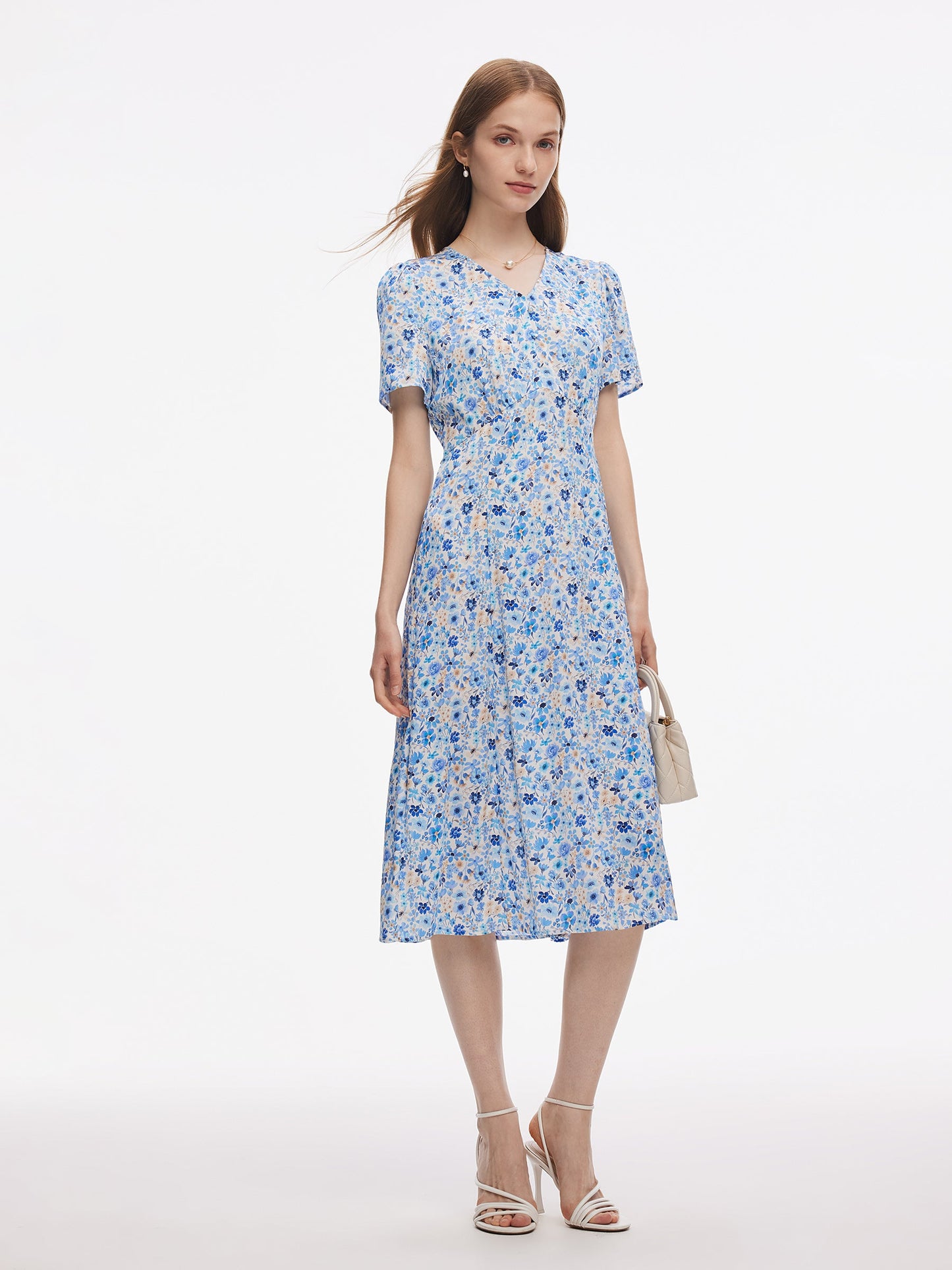 19MM Mulberry Silk Floral Print Women Midi Dress