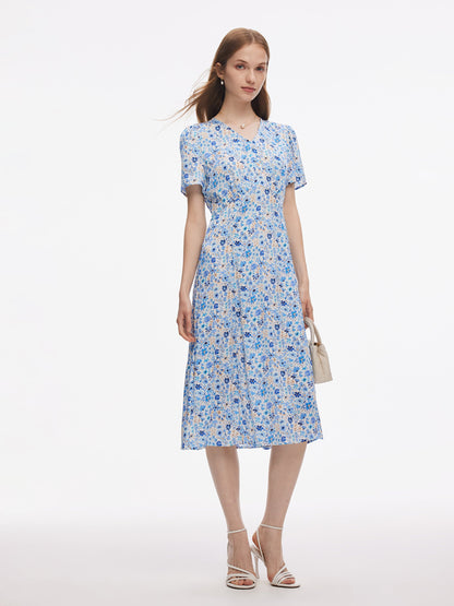 19MM Mulberry Silk Floral Print Women Midi Dress