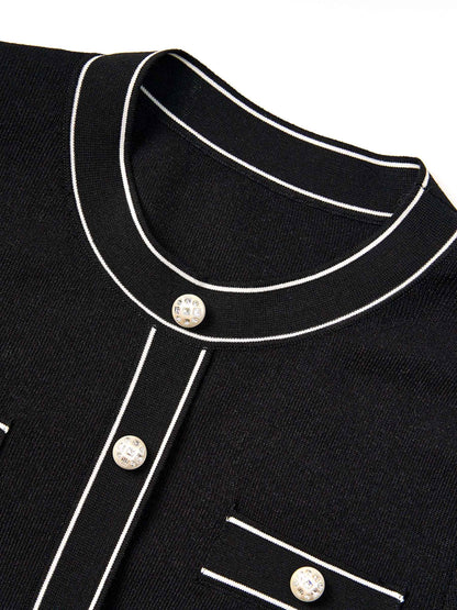 Tencel Blend Contrast Trim Women Pleated Hem Knit Mini Dress