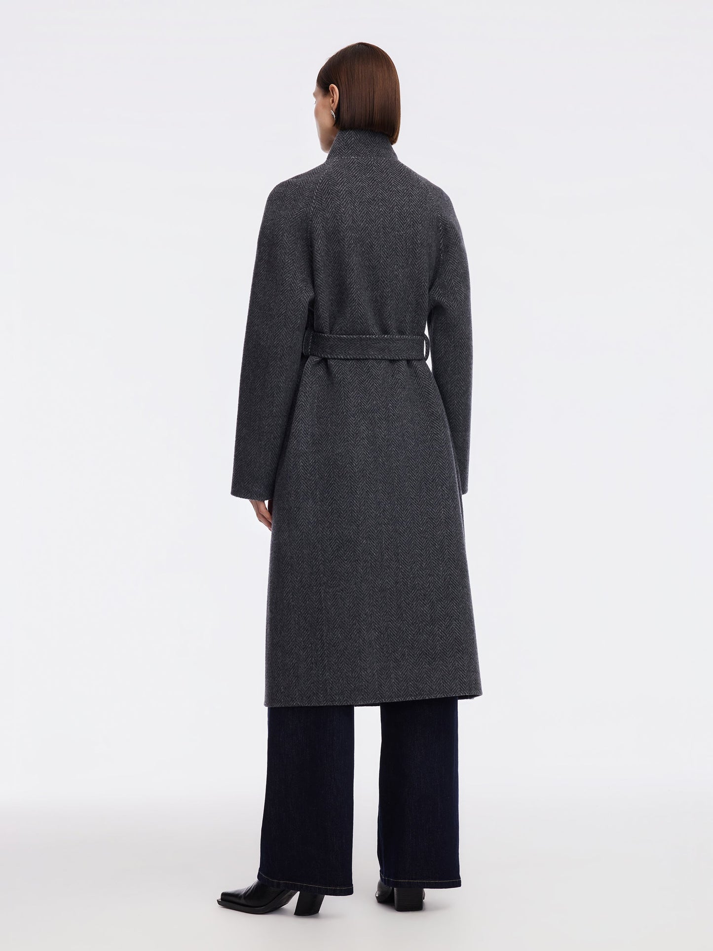 Cashmere Wool Blend Double-Faced Women Self-Tie Belt Overcoat