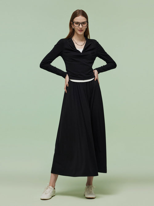 Tencel Blend Half-Zip Women Knit Top And Skirt Two-Piece Set