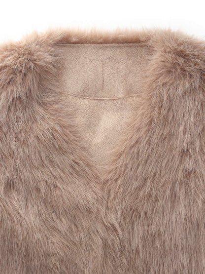 Eco-friendly Fur V-Neck Women Coat