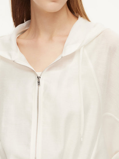 Tencel Acetate Linen Blend Women Zip-Up Hooded Cropped Jacket