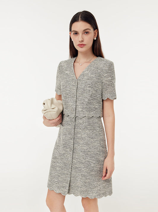 Faux Two-Piece Scallop Hem Women Mini Dress